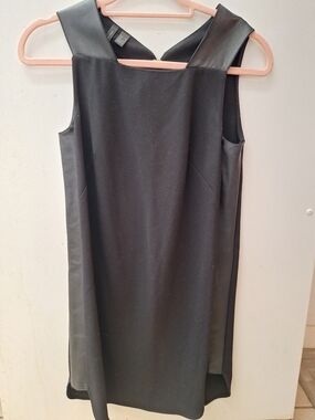 MNG Collection Black Mini Dress with Faux Leather Trim